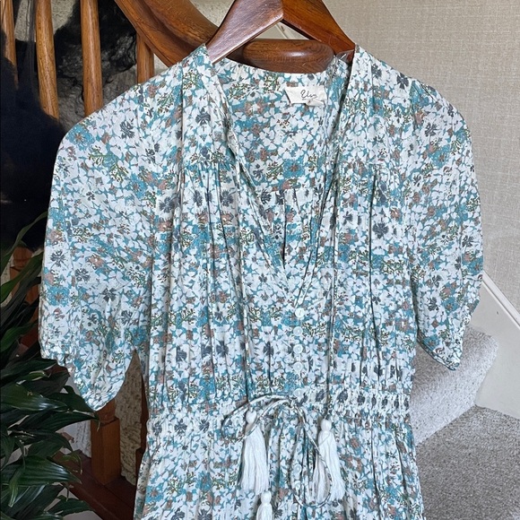 Elan Teal and White Floral Bohemian Cottagecore Midi Dress - Picture 2 of 13
